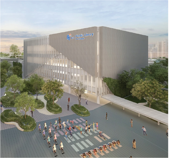 Rendering of people doing yoga at community space